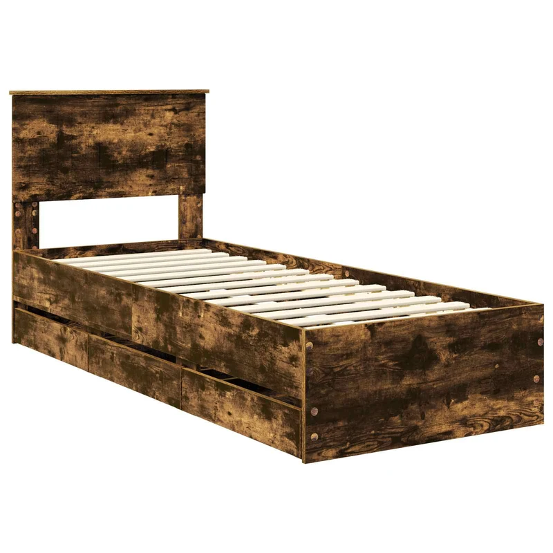 Bed Frame with Drawer Smoked Oak 75 x 190 cm Engineer Wood