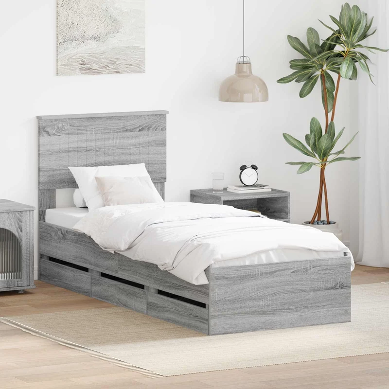 Bed Frame with Drawer Grey Sonoma 75 x 190 cm Engineer Wood