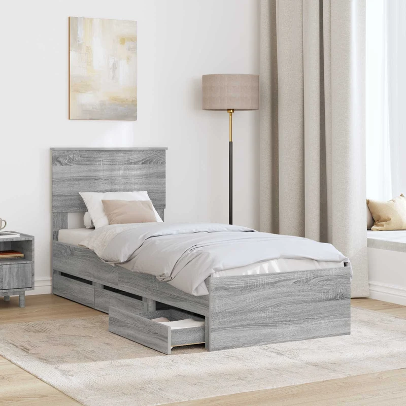 Bed Frame with Drawer Grey Sonoma 75 x 190 cm Engineer Wood