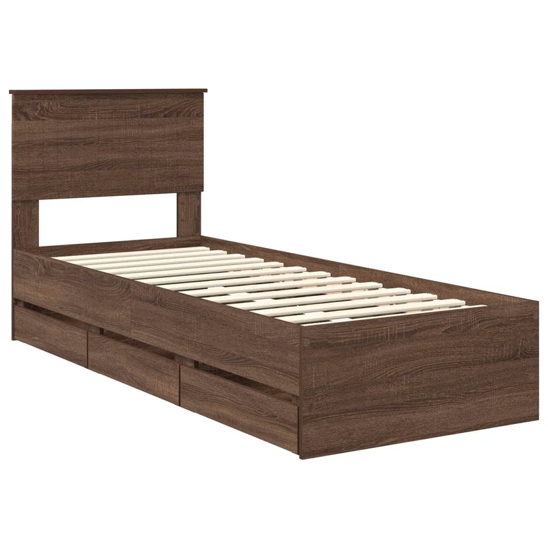 Bed Frame with Drawer Brown Oak 75 x 190 cm Engineer Wood