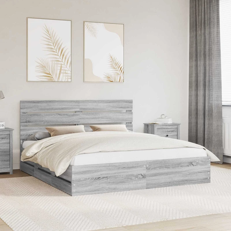 Bed Frame with Drawer Grey Sonoma 200 x 200 cm Engineer Wood