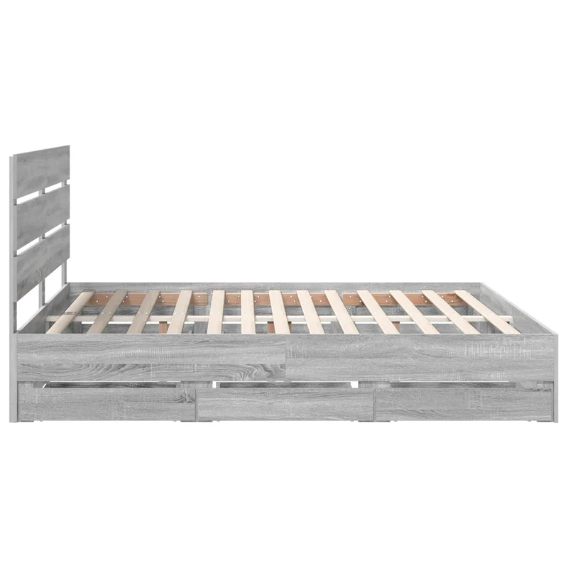 Bed Frame with Drawer Grey Sonoma 200 x 200 cm Engineer Wood