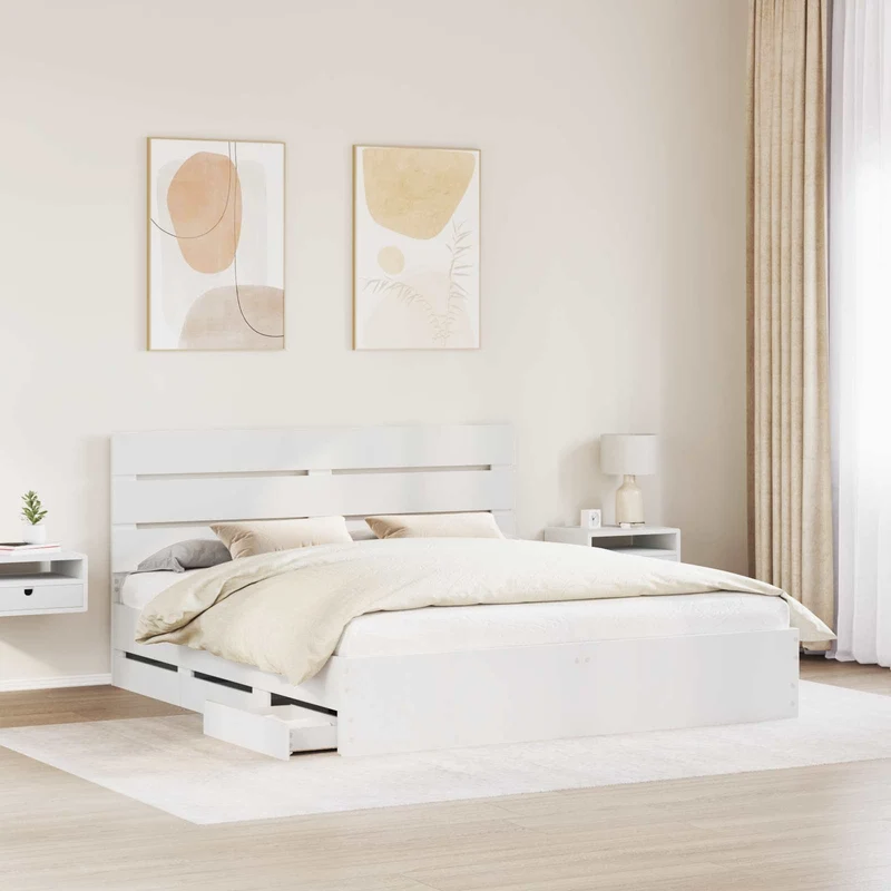 Bed Frame with Drawer White 180 x 200 cm Engineer Wood