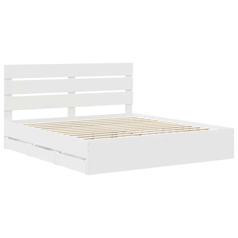 Bed Frame with Drawer White 180 x 200 cm Engineer Wood