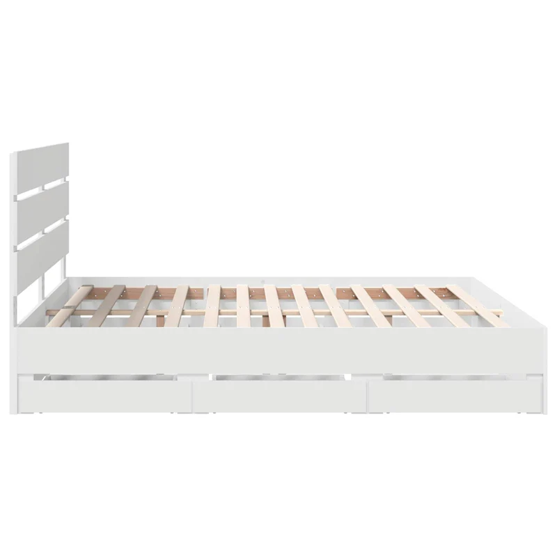 Bed Frame with Drawer White 180 x 200 cm Engineer Wood