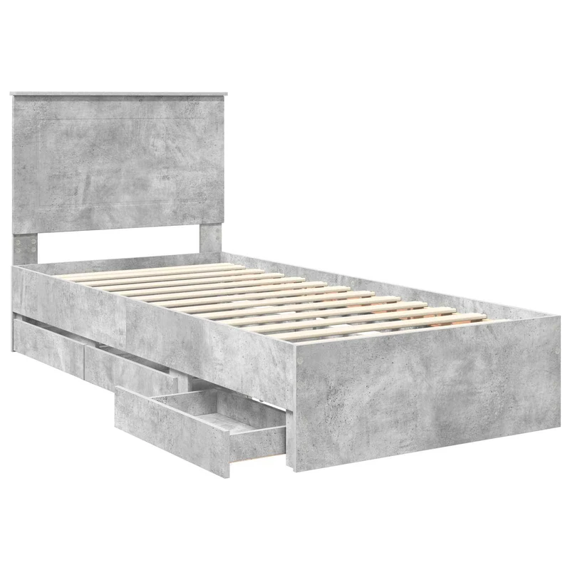 Bed Frame with Drawer Concrete Grey 90 x 200 cm Engineer Wood