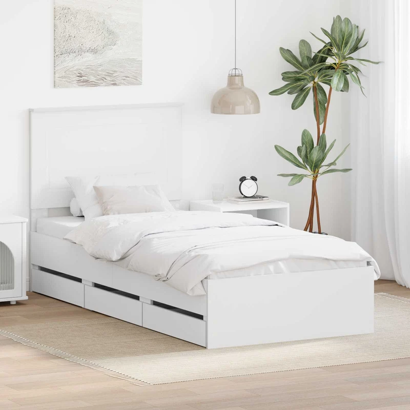 Bed Frame with Drawer White 75 x 190 cm Engineer Wood