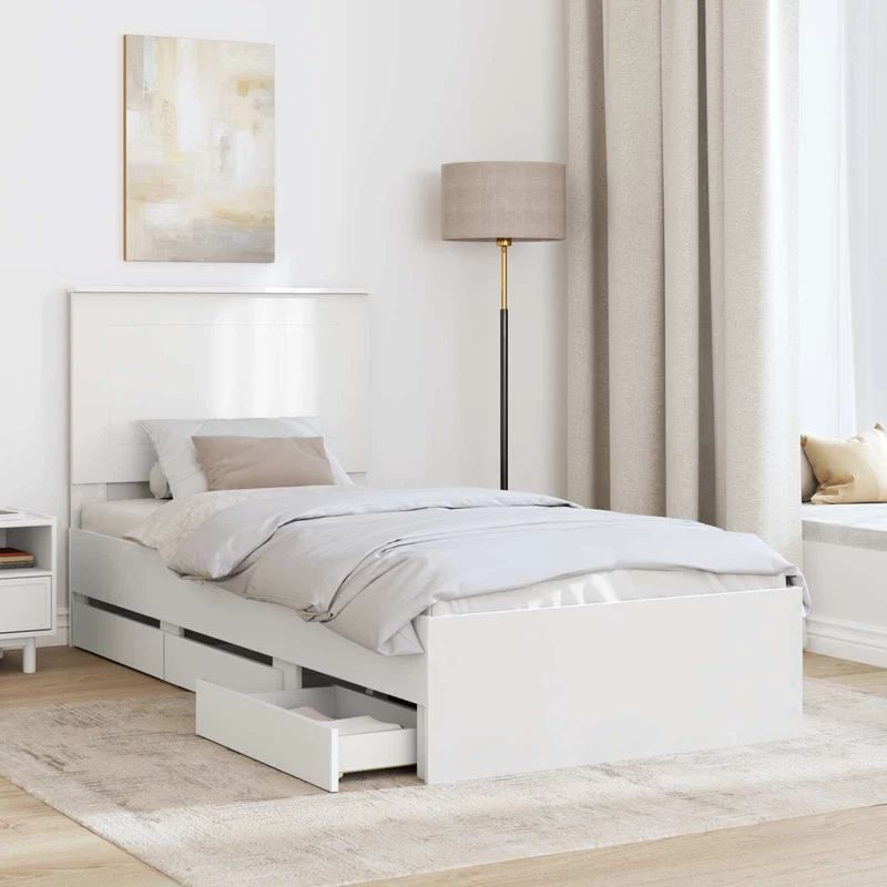 Bed Frame with Drawer White 75 x 190 cm Engineer Wood