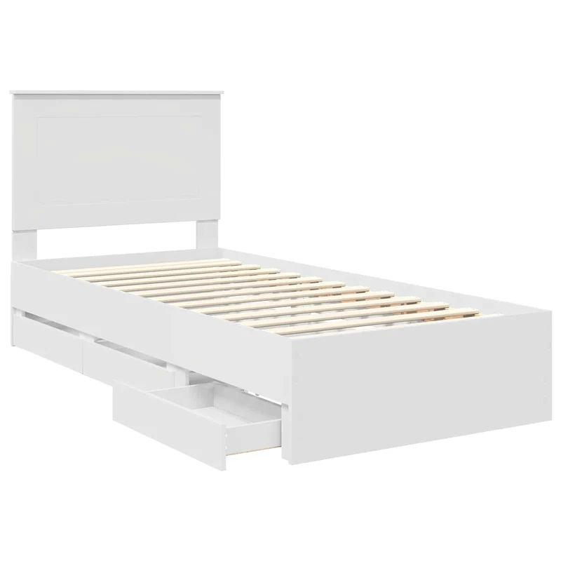 Bed Frame with Drawer White 75 x 190 cm Engineer Wood