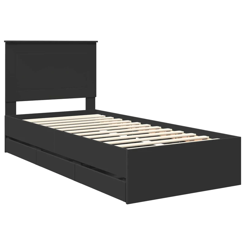 Bed Frame with Drawer Black 75 x 190 cm Engineer Wood