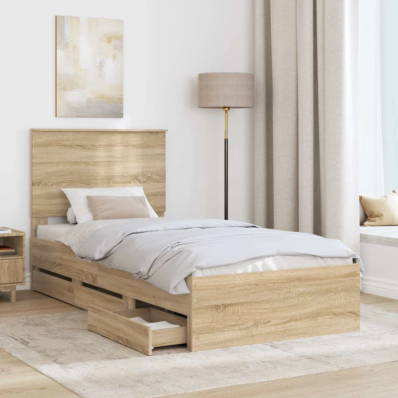 Bed Frame with Drawer Sonoma Oak 75 x 190 cm Engineer Wood