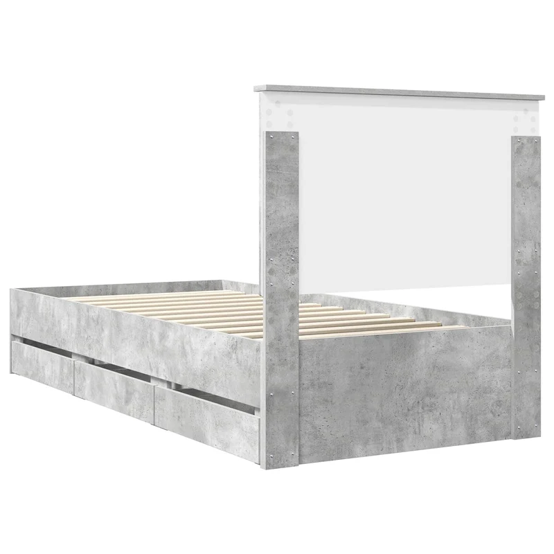 Bed Frame with Drawer Concrete Grey 75 x 190 cm Engineer Wood