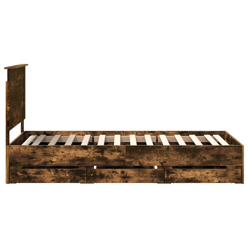 Bed Frame with Drawer Smoked Oak 75 x 190 cm Engineer Wood