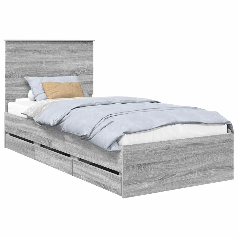 Bed Frame with Drawer Grey Sonoma 75 x 190 cm Engineer Wood