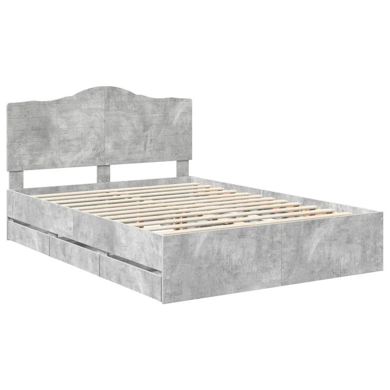 Bed Frame with Drawer Concrete Grey 160 x 200 cm Engineer Wood