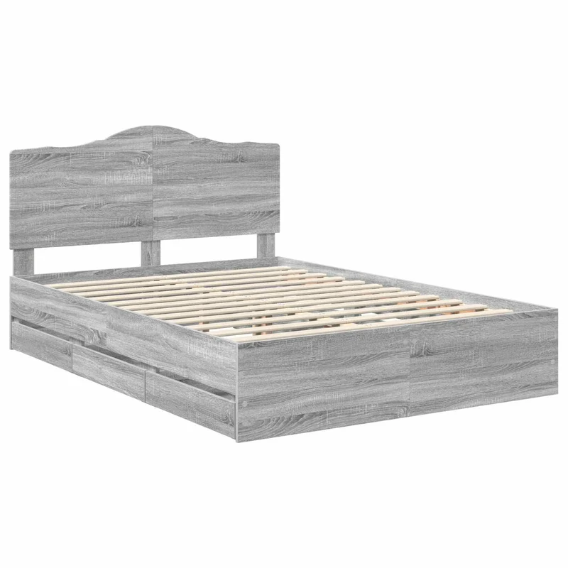 Bed Frame with Drawer Grey Sonoma 160 x 200 cm Engineer Wood