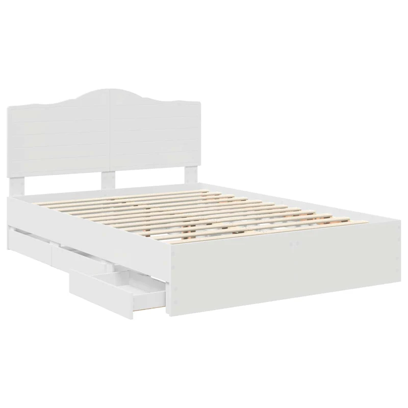 Bed Frame with Drawer White 150 x 200 cm Engineer Wood