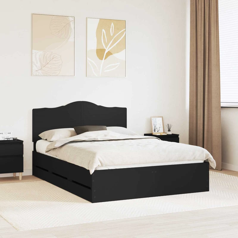 Bed Frame with Drawer Black 150 x 200 cm Engineer Wood