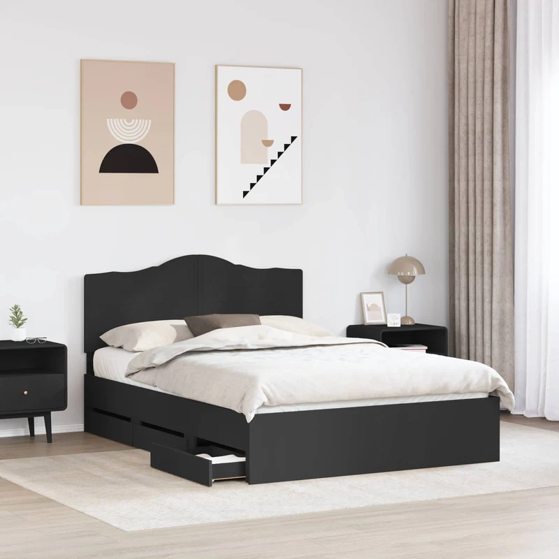 Bed Frame with Drawer Black 150 x 200 cm Engineer Wood
