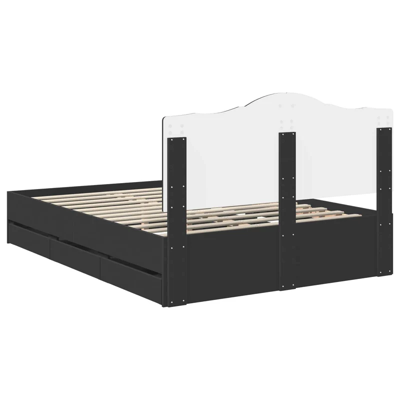 Bed Frame with Drawer Black 150 x 200 cm Engineer Wood