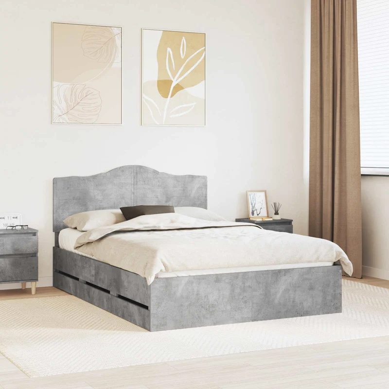 Bed Frame with Drawer Concrete Grey 150 x 200 cm Engineer Wood