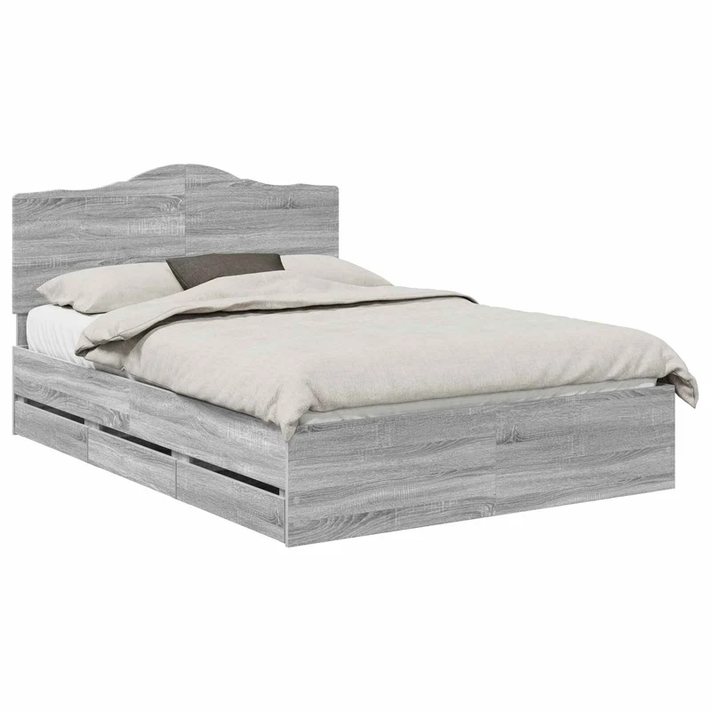 Bed Frame with Drawer Grey Sonoma 150 x 200 cm Engineer Wood