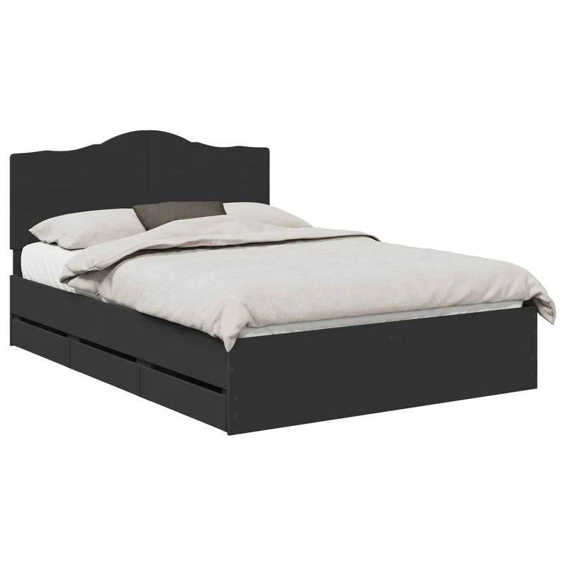 Bed Frame with Drawer Black 140 x 200 cm Engineer Wood