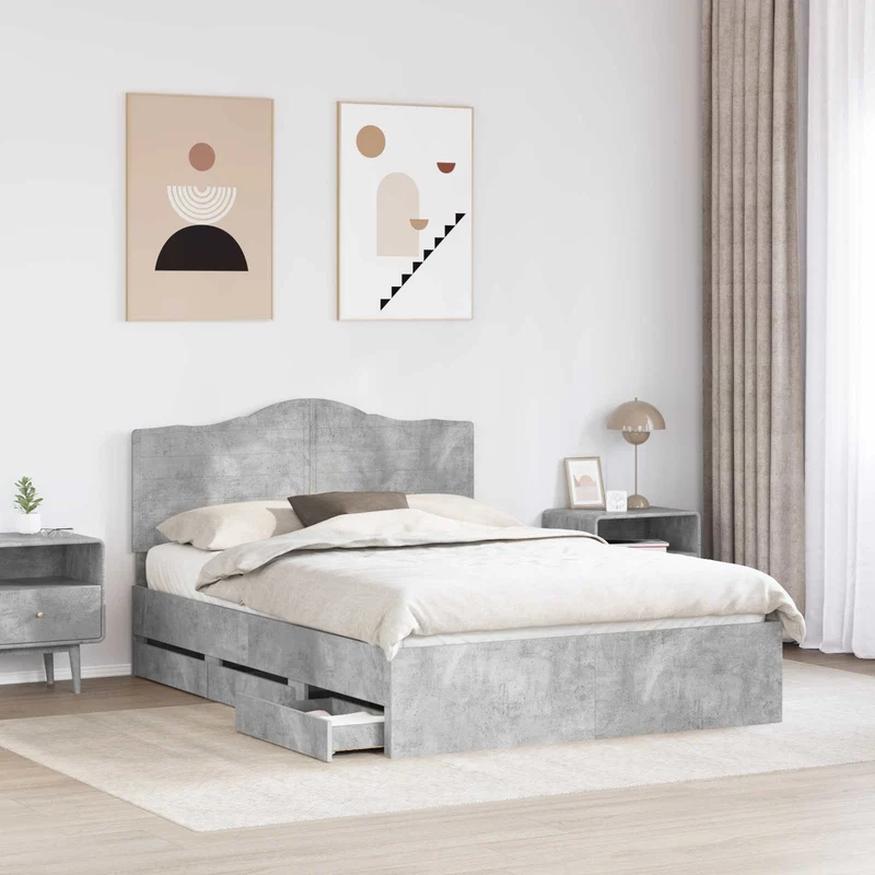 Bed Frame with Drawer Concrete Grey 140 x 200 cm Engineer Wood