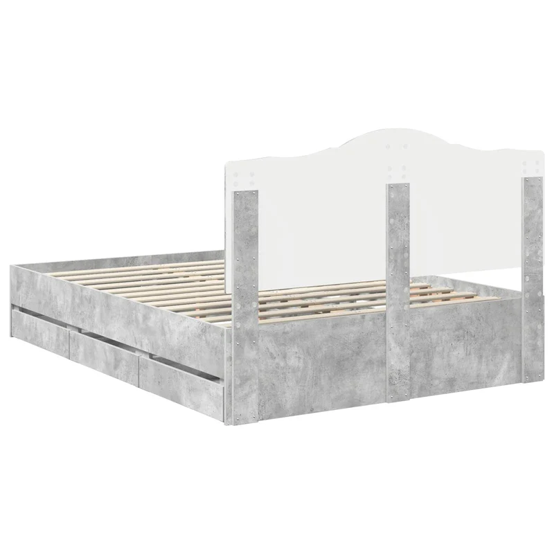Bed Frame with Drawer Concrete Grey 140 x 200 cm Engineer Wood