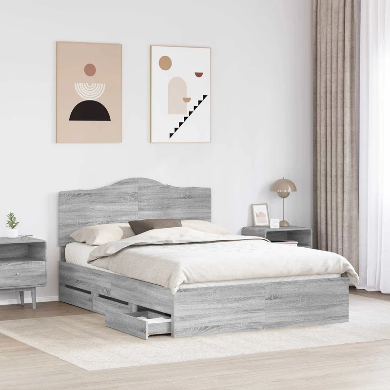 Bed Frame with Drawer Grey Sonoma 140 x 200 cm Engineer Wood