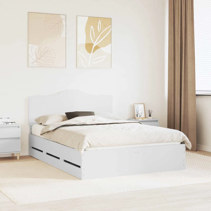 Bed Frame with Drawer White 140 x 190 cm Engineer Wood