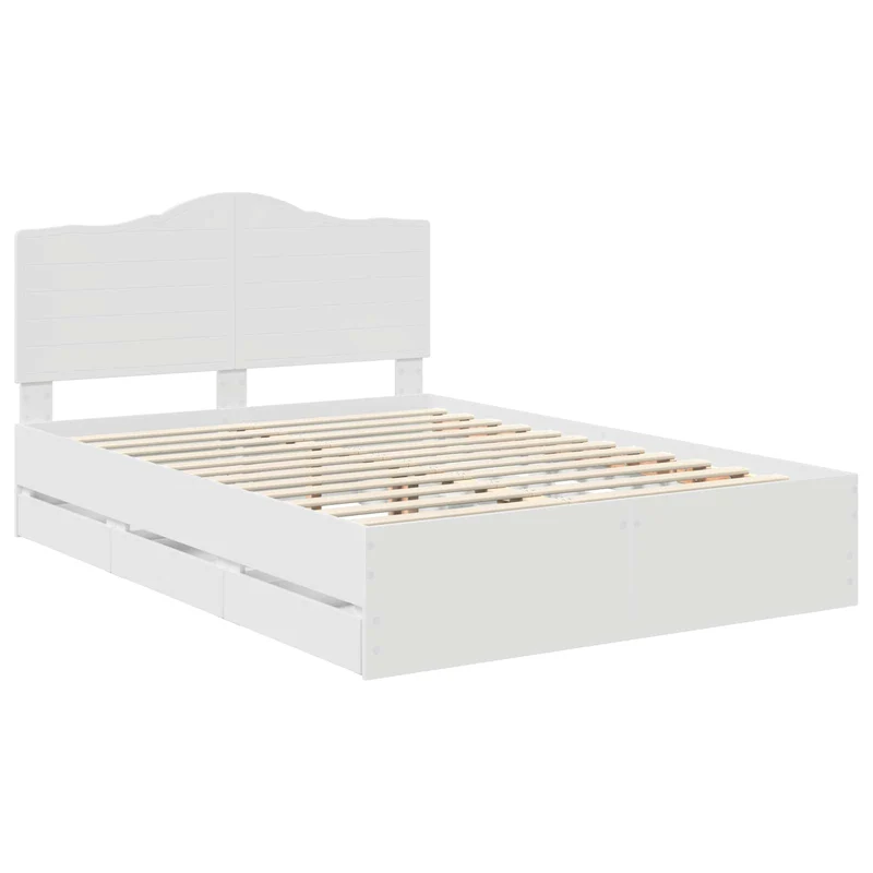 Bed Frame with Drawer White 140 x 190 cm Engineer Wood
