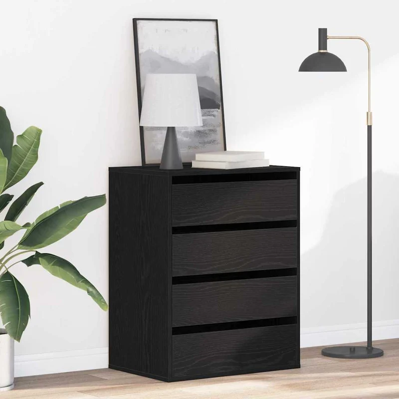 Drawer Cabinet 3-Drawer Black 60 x 41 x 76 cm Engineered Wood