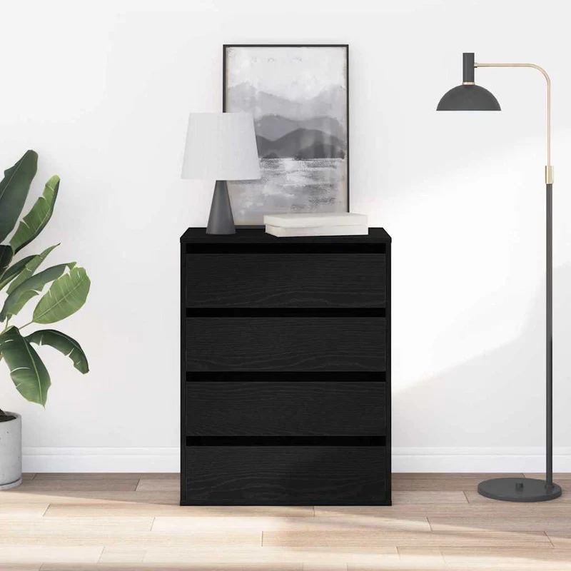 Drawer Cabinet 3-Drawer Black 60 x 41 x 76 cm Engineered Wood