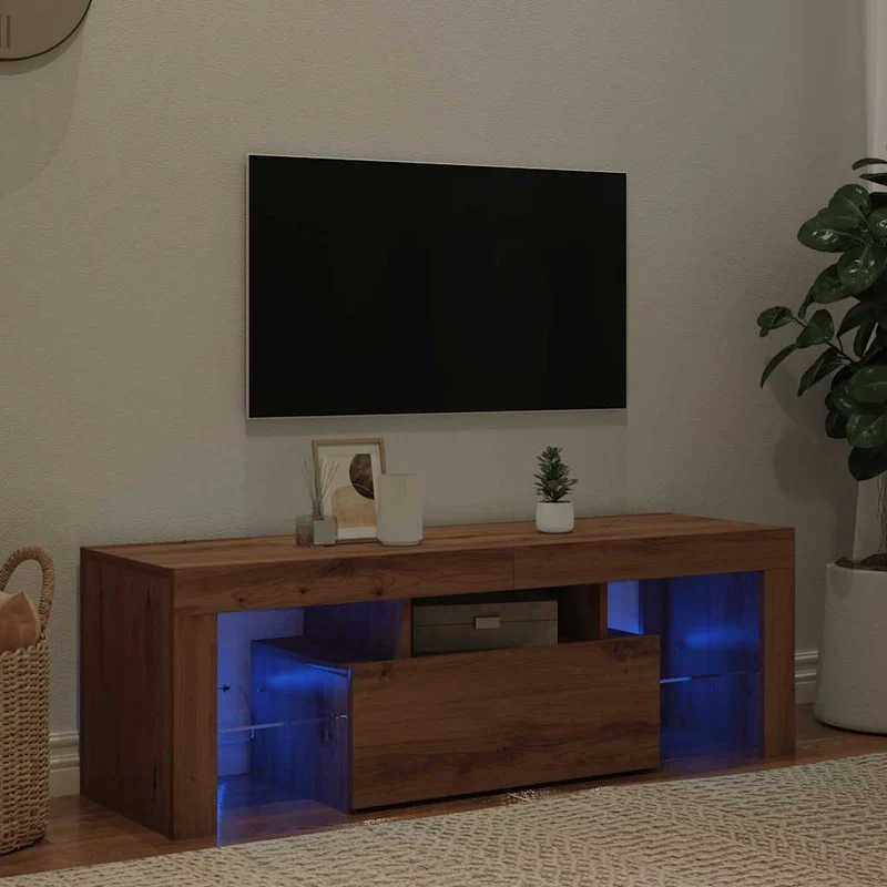 TV Cabinet with LED Lights Artisan Oak 120x36.5x40 cm