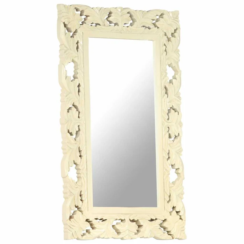 321642 vidaXL Hand Carved Mirror White 80x50 cm Solid Mango Wood