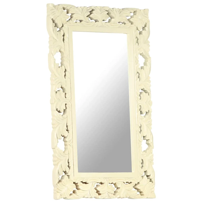 321642 vidaXL Hand Carved Mirror White 80x50 cm Solid Mango Wood