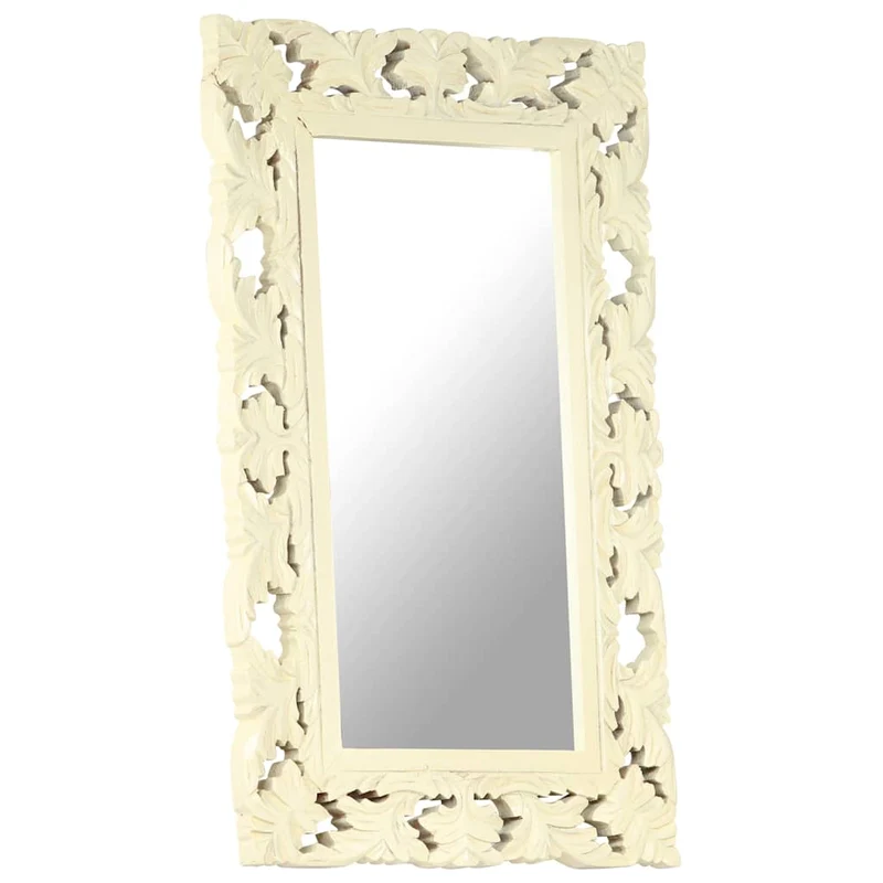 321642 vidaXL Hand Carved Mirror White 80x50 cm Solid Mango Wood
