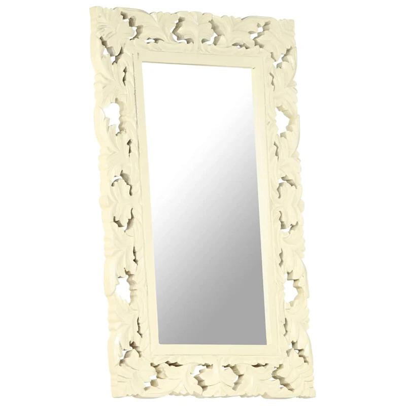 321642 vidaXL Hand Carved Mirror White 80x50 cm Solid Mango Wood