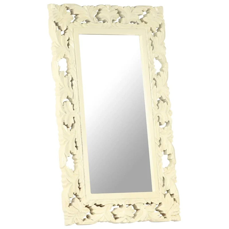 321642 vidaXL Hand Carved Mirror White 80x50 cm Solid Mango Wood