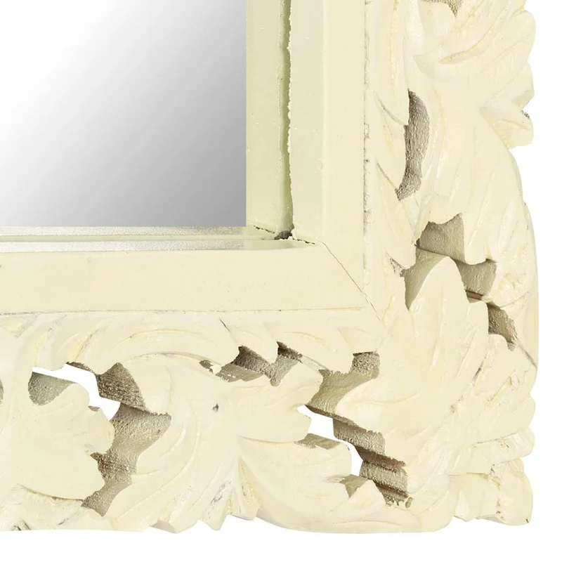 321642 vidaXL Hand Carved Mirror White 80x50 cm Solid Mango Wood