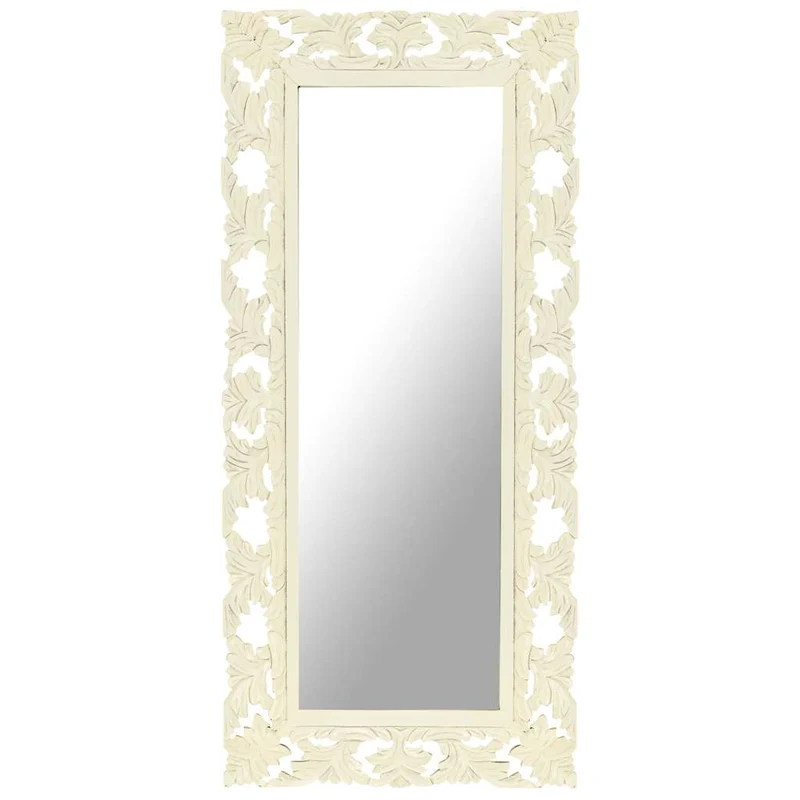 321643 vidaXL Hand Carved Mirror White 110x50 cm Solid Mango Wood
