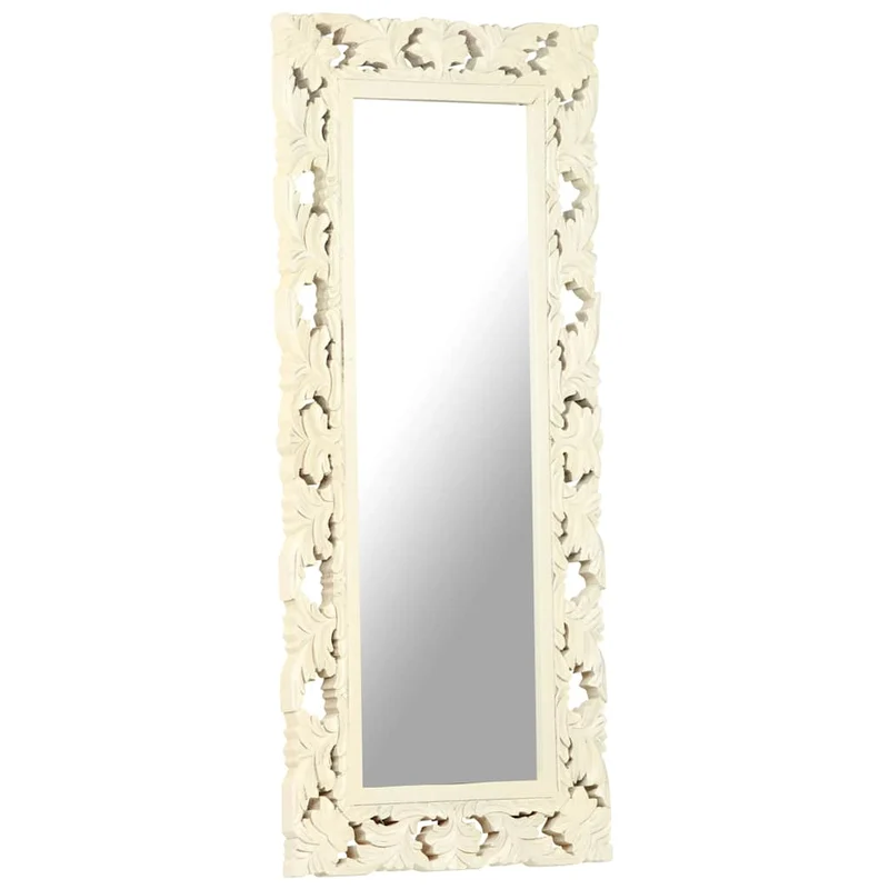 321643 vidaXL Hand Carved Mirror White 110x50 cm Solid Mango Wood