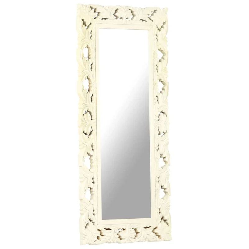 321643 vidaXL Hand Carved Mirror White 110x50 cm Solid Mango Wood