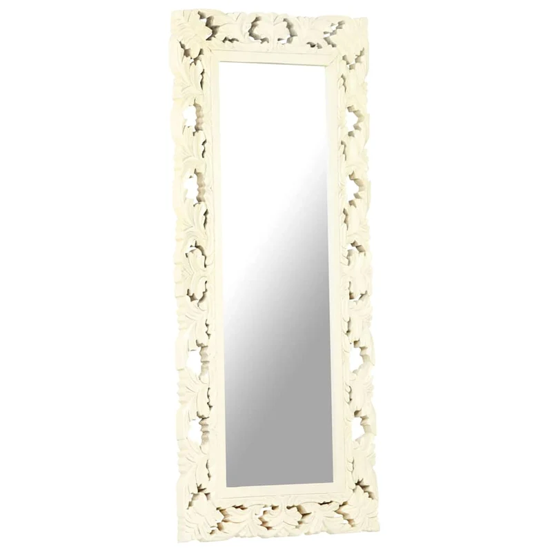 321643 vidaXL Hand Carved Mirror White 110x50 cm Solid Mango Wood