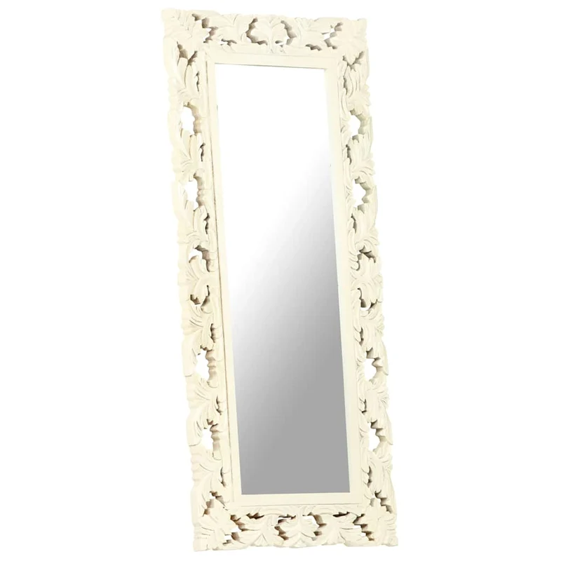 321643 vidaXL Hand Carved Mirror White 110x50 cm Solid Mango Wood