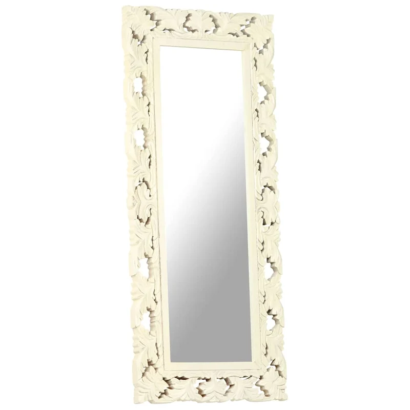 321643 vidaXL Hand Carved Mirror White 110x50 cm Solid Mango Wood