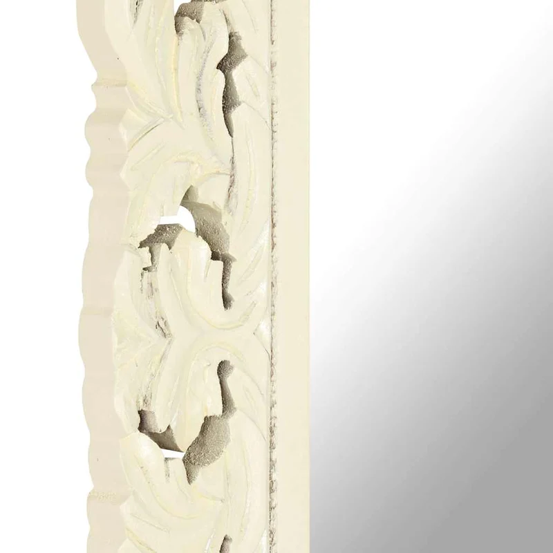321643 vidaXL Hand Carved Mirror White 110x50 cm Solid Mango Wood