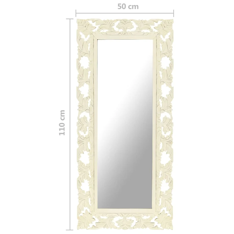 321643 vidaXL Hand Carved Mirror White 110x50 cm Solid Mango Wood