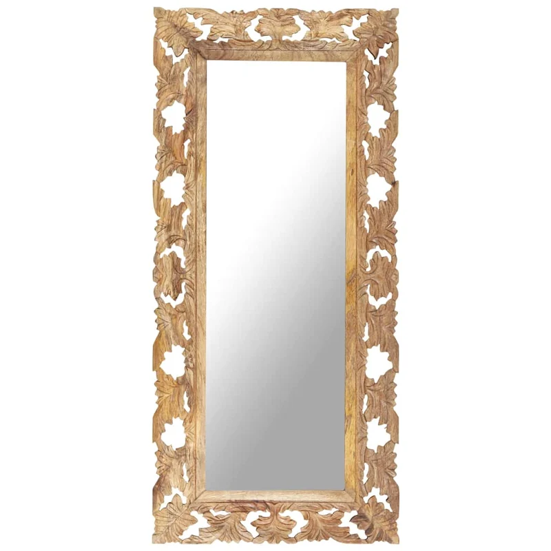 321640 vidaXL Hand Carved Mirror Brown 110x50 cm Solid Mango Wood